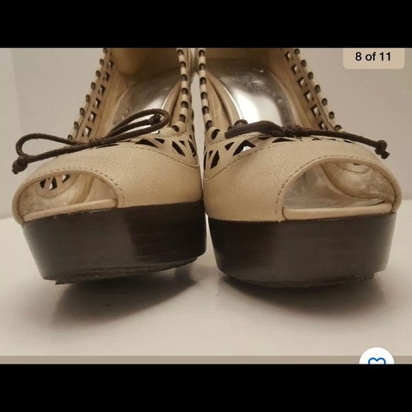Michael Kors Womens Peep Toe Beige Leather Pumps - Image 7