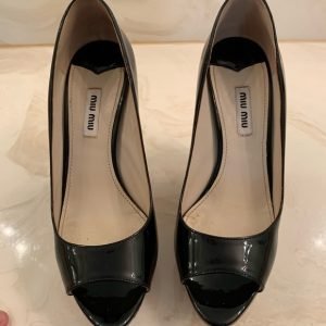 Miu Miu Leather Open Toe Wedge Black Heels Italian