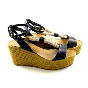 Chloe Black Espadrille Wedge Sandals Strap Size 7
