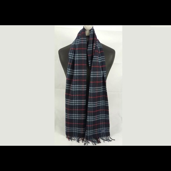 Burberrys Vintage Scarf Navy Check Lambs wool AUTH - Image 4