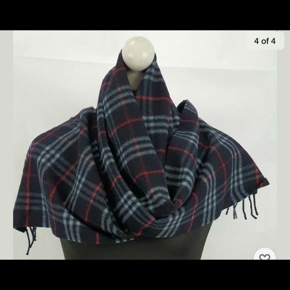 Burberrys Vintage Scarf Navy Check Lambs wool AUTH - Image 3