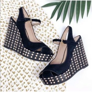 Tory Burch Ollie Black Suede Leather WedgeSize10