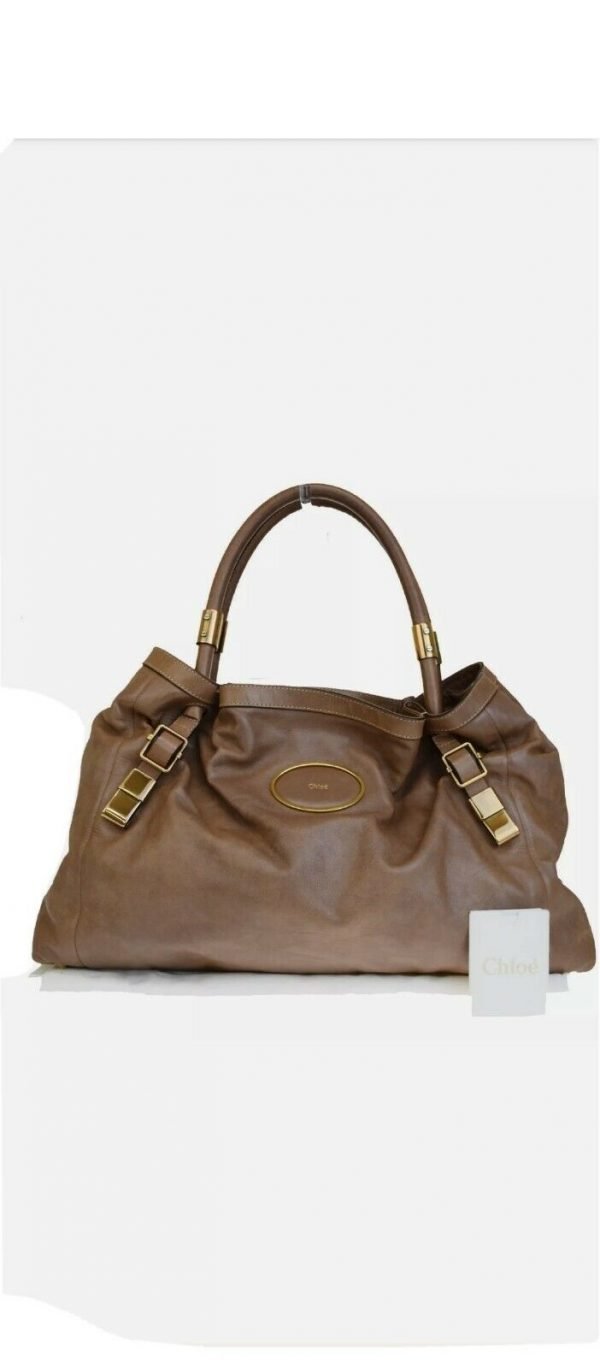 Authentic CHLOE Victoria Logos Shoulder Bag Leather Brown Gold Romania 63EM485
