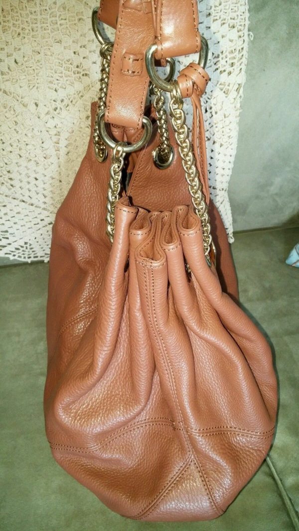 Vince Camuto Jack Hobo Handbag X-Large caramel Leather Draw String Gold $298 - Image 4