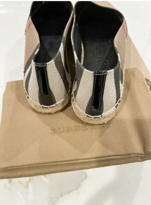 Authentic Burberry Women Leather Trim Canvas Check Espadrilles 40.5 - Image 3