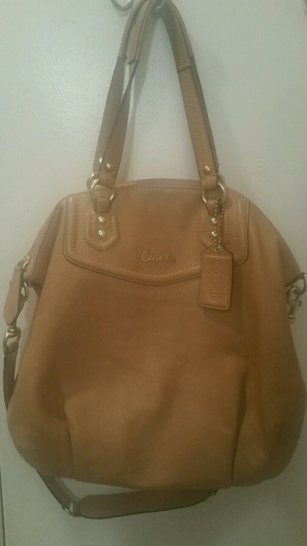 COACH Ashley Leather North South Satchel - Camel