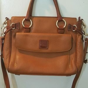 Dooney & Bourke Caramel Tan Pebble Leather Medium Pocket Satchel Tassel Carmel