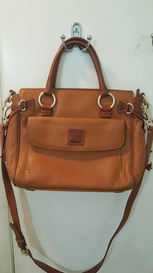 Dooney & Bourke Caramel Tan Pebble Leather Medium Pocket Satchel Tassel Carmel