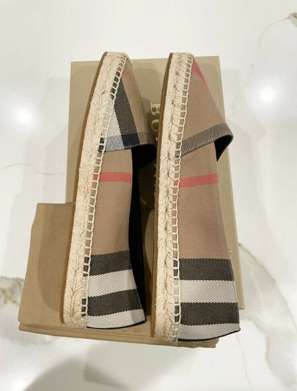 Authentic Burberry Women Leather Trim Canvas Check Espadrilles 40.5 - Image 2