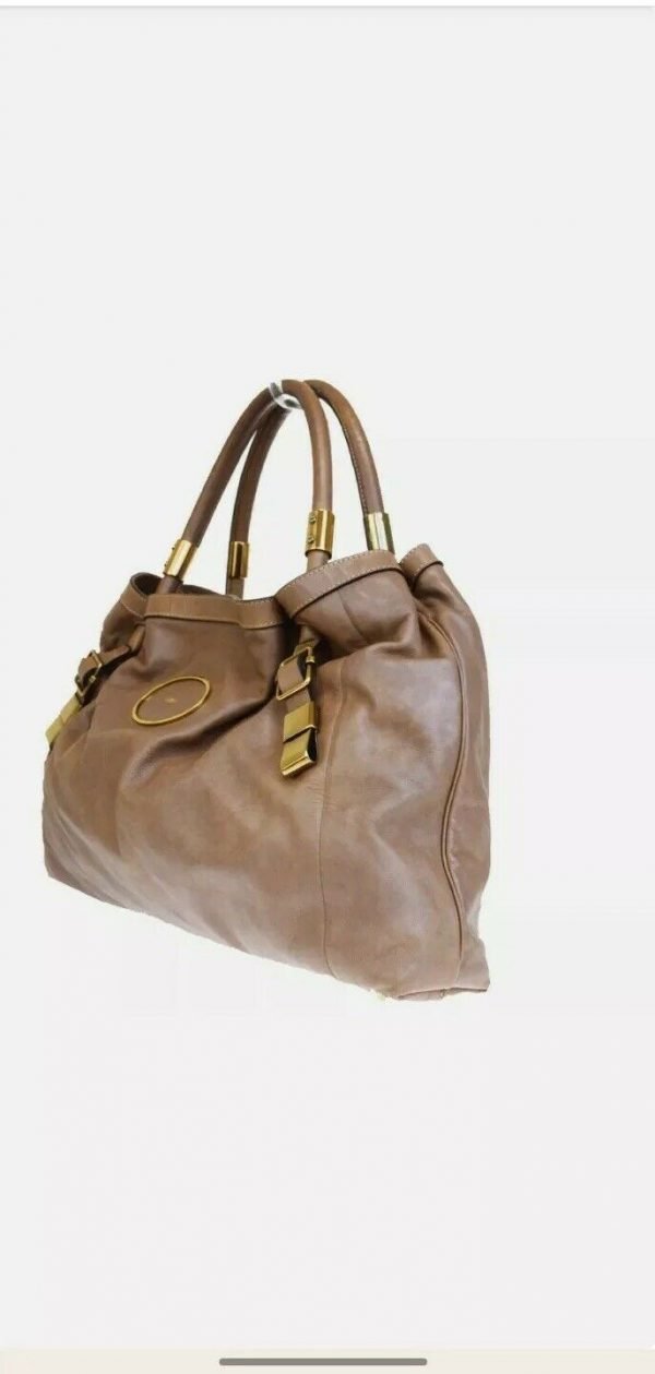 Authentic CHLOE Victoria Logos Shoulder Bag Leather Brown Gold Romania 63EM485 - Image 7