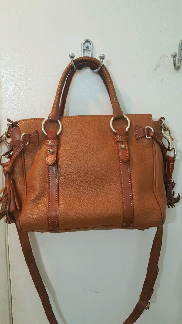 Dooney & Bourke Caramel Tan Pebble Leather Medium Pocket Satchel Tassel Carmel - Image 4