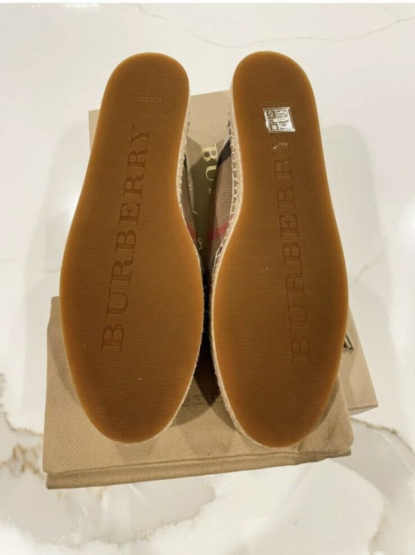 Authentic Burberry Women Leather Trim Canvas Check Espadrilles 40.5 - Image 4