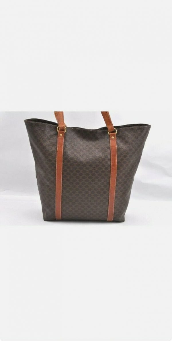 Authentic CELINE Macadam Pattern Shoulder Tote Bag PVC Leather Brown A3604 - Image 2
