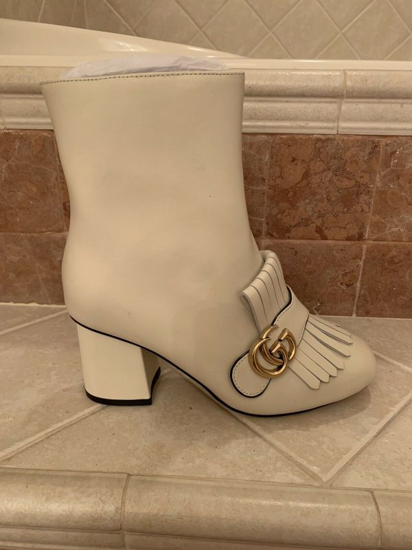 Gucci Women's Marmont Fringe Platform Ankle Boot Size 39 Beige Leather - Image 2
