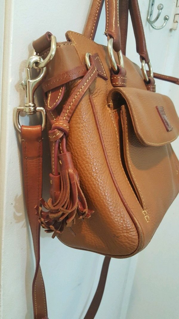 Dooney & Bourke Caramel Tan Pebble Leather Medium Pocket Satchel Tassel Carmel - Image 5