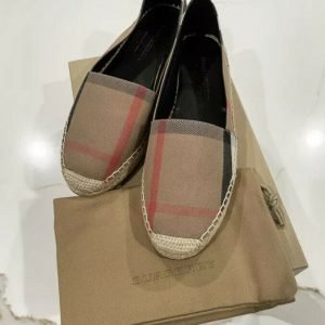 Authentic Burberry Women Leather Trim Canvas Check Espadrilles 40.5