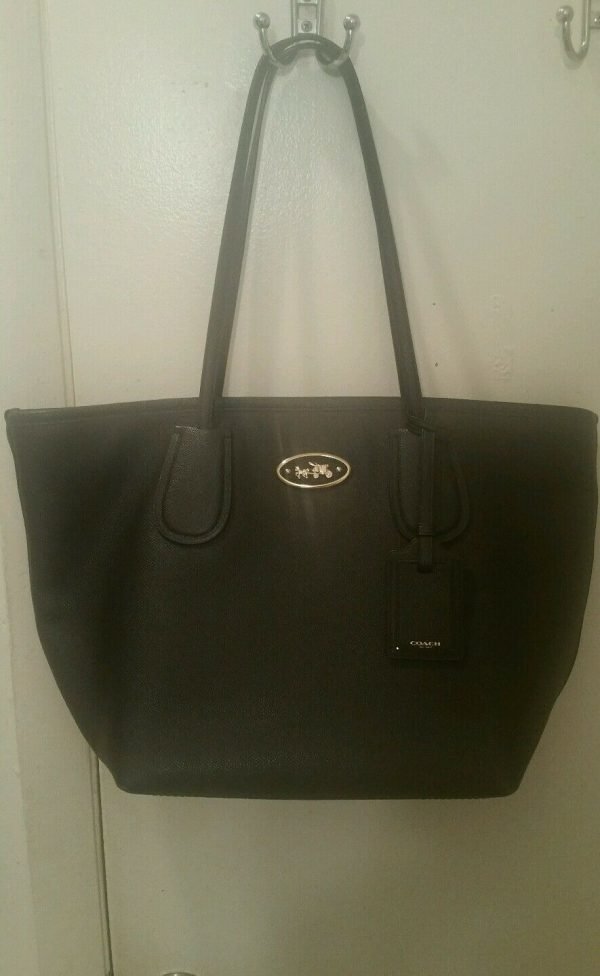 COACH Embossed Leather Taxi Zip Tote Handbag (33915, Black