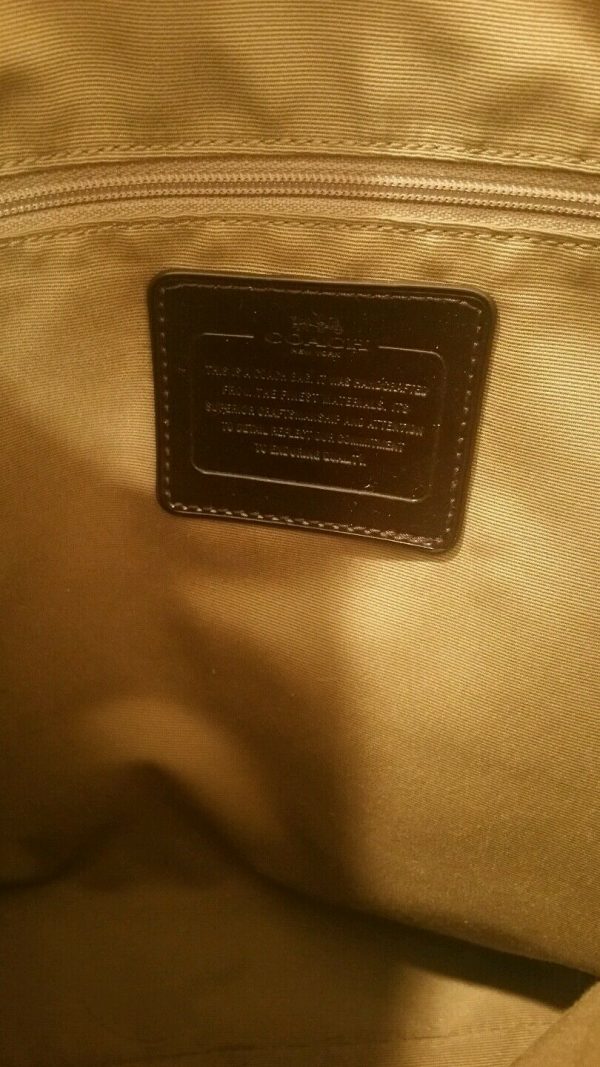 Coach Signature Coated Canvas Brown Mustard Strip Logo Tote Handbag Shoulder - Image 7