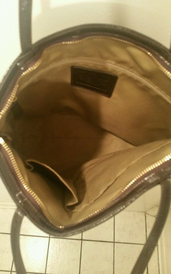 Coach Signature Coated Canvas Brown Mustard Strip Logo Tote Handbag Shoulder - Image 8