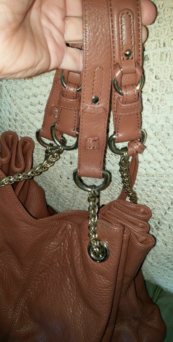 Vince Camuto Jack Hobo Handbag X-Large caramel Leather Draw String Gold $298 - Image 8