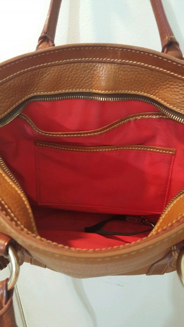 Dooney & Bourke Caramel Tan Pebble Leather Medium Pocket Satchel Tassel Carmel - Image 7