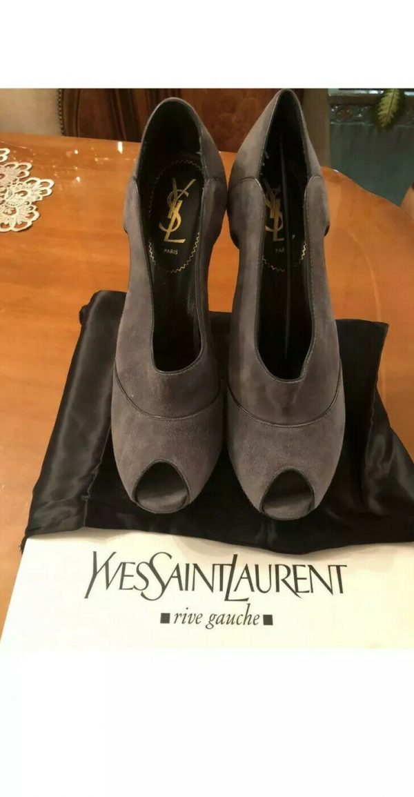 YSL Yves Saint Laurent 105 FS Open Cutout Toe Pump - GREY GRAY Shoes 40 $895 - Image 2