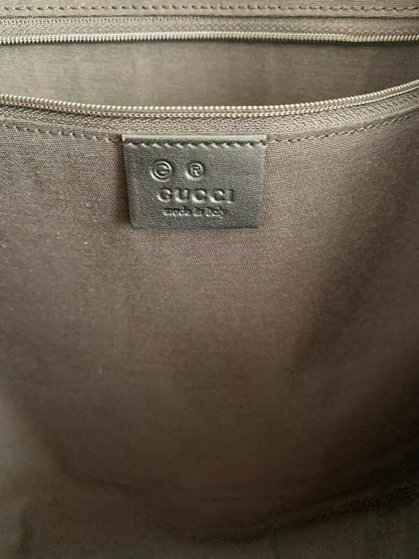 Auth GUCCI GG 257244 Dark Brown Gray Jacquard & Leather Tote Bag XL - Image 10