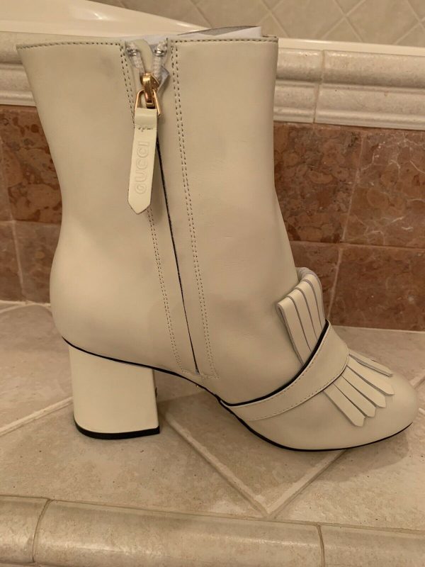 Gucci Women's Marmont Fringe Platform Ankle Boot Size 39 Beige Leather - Image 5
