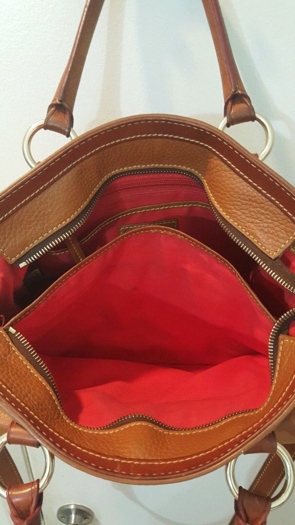 Dooney & Bourke Caramel Tan Pebble Leather Medium Pocket Satchel Tassel Carmel - Image 9