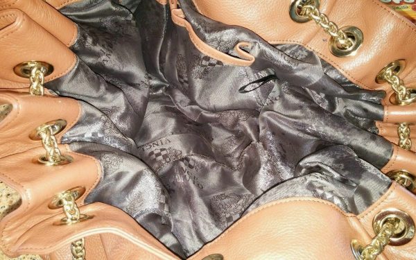 Vince Camuto Jack Hobo Handbag X-Large caramel Leather Draw String Gold $298 - Image 2