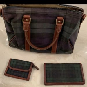 VINTAGE POLO RALPH LAUREN PLAID BLACKWATCH TARTAN HANDBAG SPEEDY Two Wallet BAG