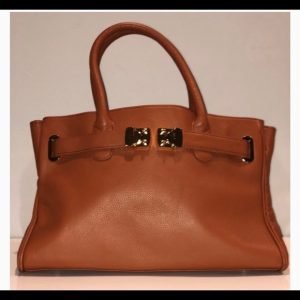 Onna Erhlich cognac leather handbag. Gold hardware